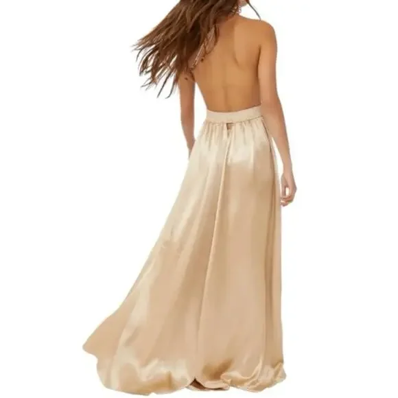 Free People Gold Look Into the Sun Satin Maxi Gown Medium - Picture 6 of 10